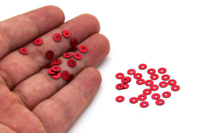 5 mm PLASTİK PUL PAYET, NAKIŞ PULU, DÖKME PUL, ORTADAN DELİK, KIRMIZI RENK - 3