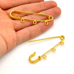 6 cm, DEMİR İSKOÇ İĞNESİ, 3 HALKALI, SARI KAPLAMA - 2