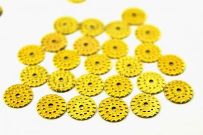 9 mm YUVARLAK ORTASI DELİK DESENLİ PUL, HAM PİRİNÇ #86H - 2