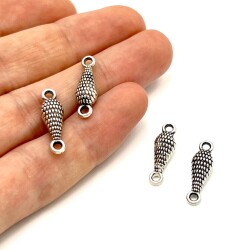 6x20 mm ÇİFT KULPLU TESBİH ARA MALZEMESİ, ZAMAK DÖKÜM, BOYALI GÜMÜŞ KAPLAMA - ERTÜRK