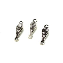 6x20 mm ÇİFT KULPLU TESBİH ARA MALZEMESİ, ZAMAK DÖKÜM, BOYALI GÜMÜŞ KAPLAMA - 2