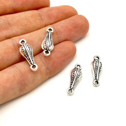 6x20 mm ÇİFT KULPLU TESBİH ARA MALZEMESİ, ZAMAK DÖKÜM, BOYALI GÜMÜŞ KAPLAMA - 2