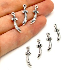 6x25 mm KILIÇ SALLANTI UÇ, HZ. ALİ KILICI DESENLİ, ZAMAK DÖKÜM, BOYALI GÜMÜŞ KAPLAMA - ERTÜRK