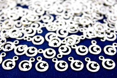 7 mm AY YILDIZ DESENLİ TEK DELİK PUL, NİKEL KAPLAMA PİRİNÇ #734N - 2