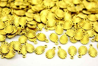 7x11 mm OVAL DESENLİ TEK DELİK PUL, HAM PİRİNÇ #726H - 2