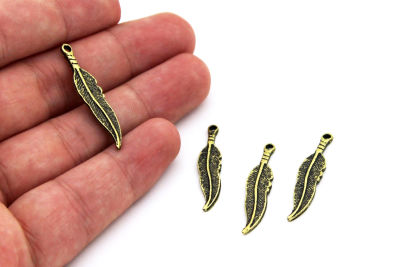 7x33 mm YAPRAK DESENLİ SALLANTI ZAMAK DÖKÜM, ANTİK SARI RENK - 2