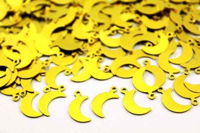 7x14 mm AY DESENLİ TEK DELİK PUL, HAM PİRİNÇ #785H - 2