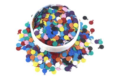 8 mm TUĞRA DESENLİ YUVARLAK TEK DELİK PUL, KARIŞIK RENKLİ PİRİNÇ #912RENKLİ - 3