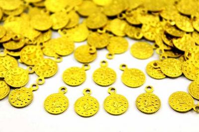 8 mm TUĞRA DESENLİ YUVARLAK TEK DELİK PUL, HAM PİRİNÇ #912H - 2