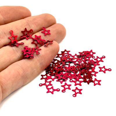 8x10 mm YILDIZ MODEL PLASTİK PUL PAYET, OYA PULU, NAKIŞ PULU, DÖKME PUL, KIRMIZI RENK - 2