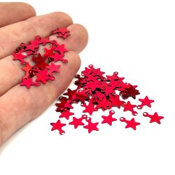8x10 mm YILDIZ MODEL PLASTİK PUL PAYET, OYA PULU, NAKIŞ PULU, DÖKME PUL, KIRMIZI RENK - 2
