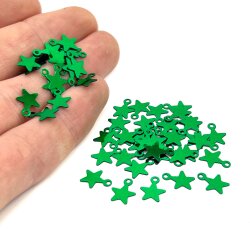 8x10 mm YILDIZ MODEL PLASTİK PUL PAYET, OYA PULU, NAKIŞ PULU, DÖKME PUL, KOYU YEŞİL RENK - 2