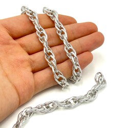 8x12 mm, ALÜMİNYUM ZİNCİR, GÜMÜŞ RENK, 1. KALİTE KARARMAZ, TEL KALINLIĞI 2 mm, AZ15G - 2