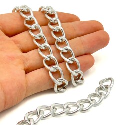 8x12 mm, ALÜMİNYUM ZİNCİR, GÜMÜŞ RENK, 1. KALİTE KARARMAZ, TEL KALINLIĞI 2 mm, AZ138G - 2