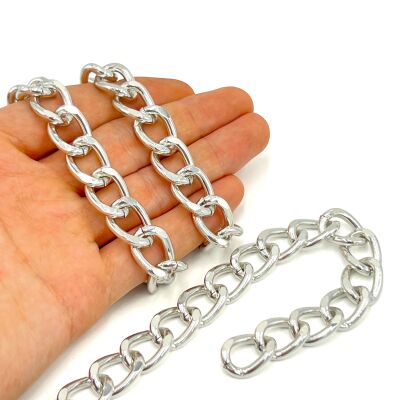 13x18 mm, ALÜMİNYUM ZİNCİR, GÜMÜŞ RENK, 1. KALİTE KARARMAZ, TEL KALINLIĞI 2 mm, AZ10G - 2