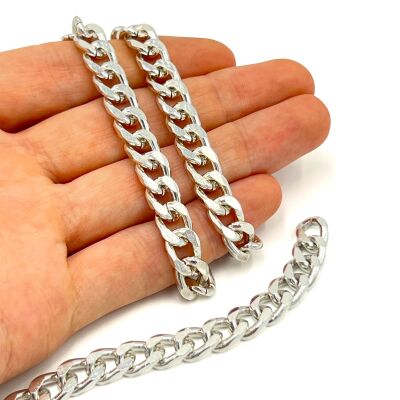 8x12 mm, ALÜMİNYUM ZİNCİR, GÜMÜŞ RENK, 1. KALİTE KARARMAZ, TEL KALINLIĞI 2 mm, AZ164G - 2