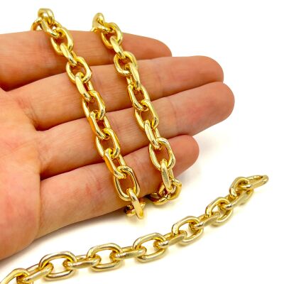 8x12 mm, ALÜMİNYUM ZİNCİR, SARI RENK, 1. KALİTE KARARMAZ, TEL KALINLIĞI 2 mm, AZ184SA - 1