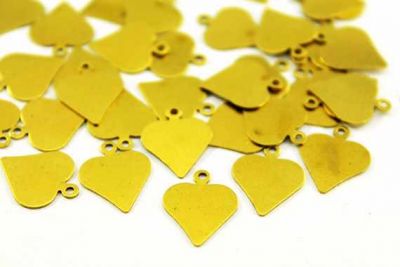16x13 mm KALP DESEN TEK DELİK PUL, HAM PİRİNÇ #820H - 2
