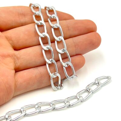8x15 mm, ALÜMİNYUM ZİNCİR, GÜMÜŞ RENK, 1. KALİTE KARARMAZ, TEL KALINLIĞI 2 mm, AZ178G - 1