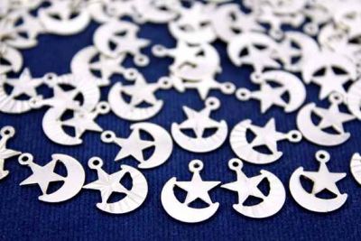 13x10 mm KULPLU AY YILDIZ DESENLİ PUL, NİKEL KAPLAMA PİRİNÇ #515N - 2