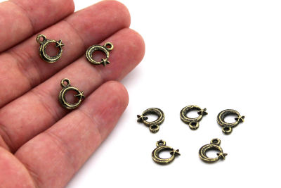 10x12 mm AY YILDIZ DESENLİ SALLANTI ZAMAK DÖKÜM, ANTİK SARI RENK - 2