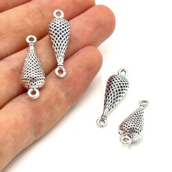 9x28 mm ÇİFT KULPLU TESBİH ARA MALZEMESİ, ZAMAK DÖKÜM, BOYALI GÜMÜŞ KAPLAMA - ERTÜRK