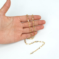 BEYAZ TAŞLI ZİNCİR, PİRİNÇ MALZEME, ALTIN KAPLAMA - ERTÜRK