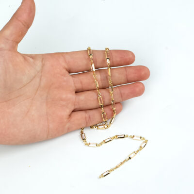 BEYAZ TAŞLI ZİNCİR, PİRİNÇ MALZEME, ALTIN KAPLAMA - 1