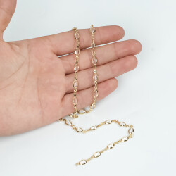 BEYAZ TAŞLI ZİNCİR, PİRİNÇ MALZEME, ALTIN KAPLAMA - ERTÜRK