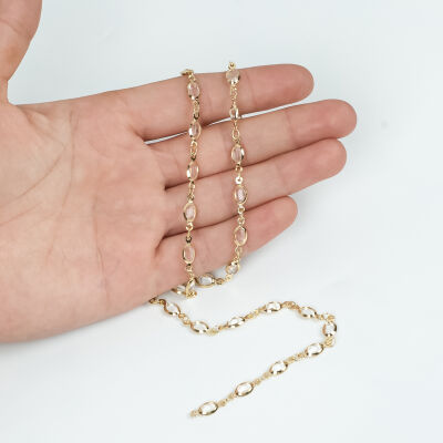 BEYAZ TAŞLI ZİNCİR, PİRİNÇ MALZEME, ALTIN KAPLAMA - 1