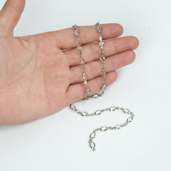 BEYAZ TAŞLI ZİNCİR, PİRİNÇ MALZEME, RODYUM KAPLAMA - ERTÜRK