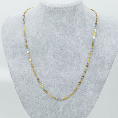 ERTÜRK - ÇELİK KOLYE ZİNCİRİ, 2.5x6.5 mm ATAÇ ZİNCİR GOLD RENK, 40 cm Zincir + 5 cm Uzatma Ayar Zinciri