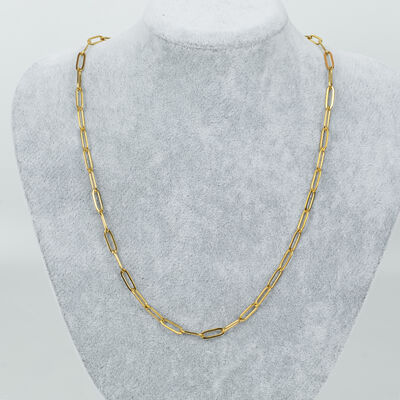 ERTÜRK - ÇELİK KOLYE ZİNCİRİ, 4x12 mm ATAÇ ZİNCİR GOLD RENK, 40 cm Zincir + 5 cm Uzatma Ayar Zinciri