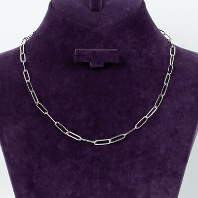 ÇELİK KOLYE ZİNCİRİ, 5x15 mm ATAÇ ZİNCİR BEYAZ RENK, 40 cm Zincir + 5 cm Uzatma Ayar Zinciri - 1