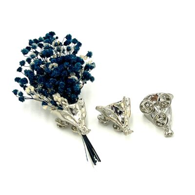 YAKA ROZETİ, ÇİÇEK BUKETİ DESENLİ BROŞ İĞNESİ ZAMAK DÖKÜM, 1. KALİTE KARARMAZ RODYUM KAPLAMA - 1