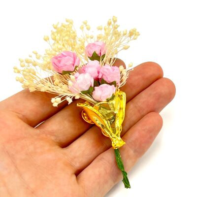 YAKA ROZETİ, ÇİÇEK BUKETİ DESENLİ BROŞ İĞNESİ ZAMAK DÖKÜM, 1. KALİTE KARARMAZ LAK KAPLAMA - 4