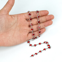 KIRMIZI TAŞLI ZİNCİR, PİRİNÇ MALZEME, RODYUM KAPLAMA - ERTÜRK