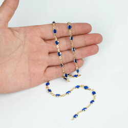 MAVİ TAŞLI ZİNCİR, PİRİNÇ MALZEME, ALTIN KAPLAMA - ERTÜRK