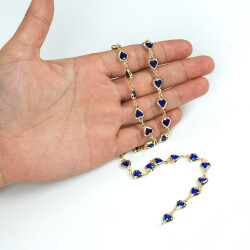 MAVİ TAŞLI ZİNCİR, PİRİNÇ MALZEME, ALTIN KAPLAMA - ERTÜRK
