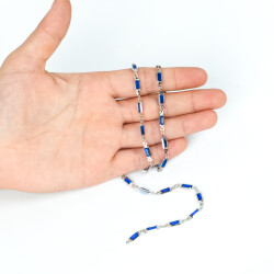 MAVİ TAŞLI ZİNCİR, PİRİNÇ MALZEME, RODYUM KAPLAMA - ERTÜRK