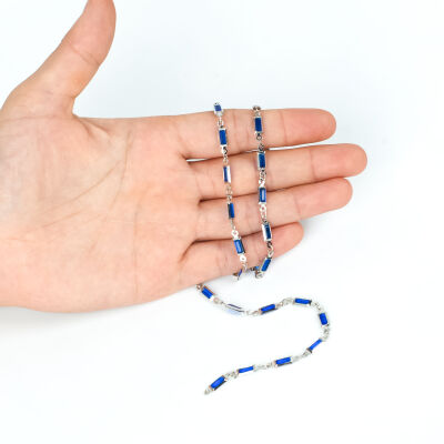 MAVİ TAŞLI ZİNCİR, PİRİNÇ MALZEME, RODYUM KAPLAMA - 1