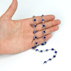 MAVİ TAŞLI ZİNCİR, PİRİNÇ MALZEME, RODYUM KAPLAMA - ERTÜRK