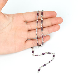 MOR TAŞLI ZİNCİR, PİRİNÇ MALZEME, RODYUM KAPLAMA - ERTÜRK