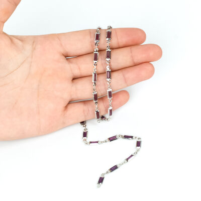 MOR TAŞLI ZİNCİR, PİRİNÇ MALZEME, RODYUM KAPLAMA - 1