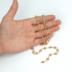 PEMBE TAŞLI ZİNCİR, PİRİNÇ MALZEME, ALTIN KAPLAMA - ERTÜRK