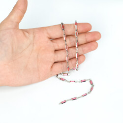 PEMBE TAŞLI ZİNCİR, PİRİNÇ MALZEME, RODYUM KAPLAMA - ERTÜRK