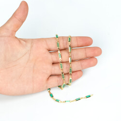 TURKUAZ TAŞLI ZİNCİR, PİRİNÇ MALZEME, ALTIN KAPLAMA - ERTÜRK