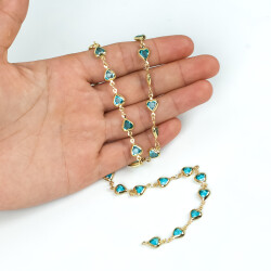 TURKUAZ TAŞLI ZİNCİR, PİRİNÇ MALZEME, ALTIN KAPLAMA - ERTÜRK