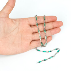 TURKUAZ TAŞLI ZİNCİR, PİRİNÇ MALZEME, RODYUM KAPLAMA - ERTÜRK