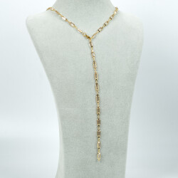 Y KOLYE, BEYAZ TAŞLI DİKDÖRTGEN MODEL ZİNCİR, PİRİNÇ MALZEME, ALTIN KAPLAMA - 2